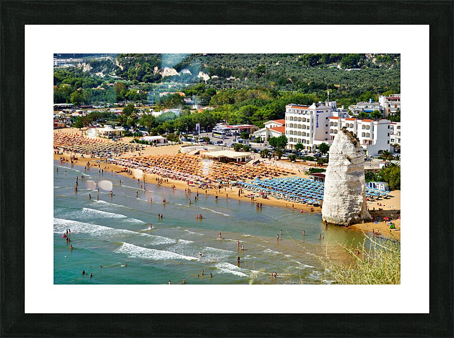 Vieste Gargano. Apulia Puglia Italy. Monolith Pizzomunno and beach Picture Frame print
