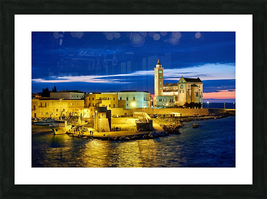 Apulia Puglia Italy. Trani. Basilica Cattedrale Beata Maria Vergine Assunta dedicated to Saint Nicholas at dusk Picture Frame print