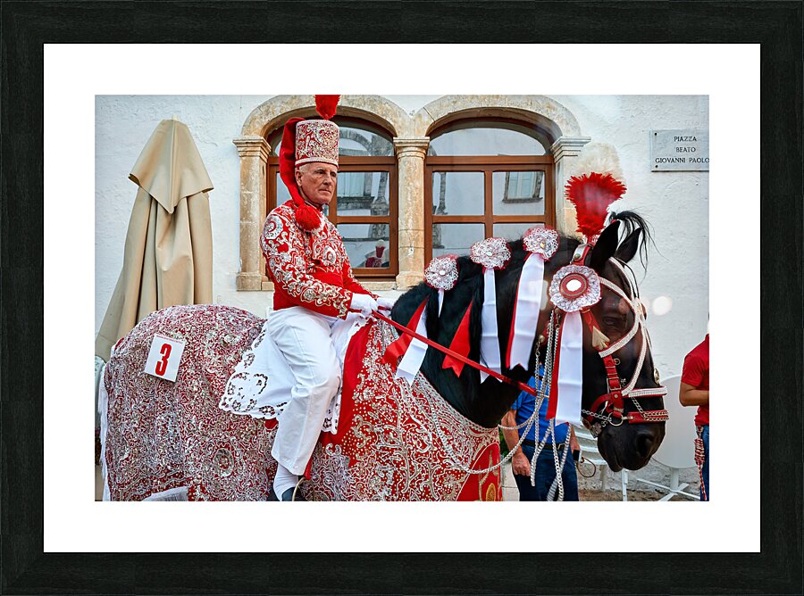 Apulia Puglia Italy. Ostuni. Festival of Saint Orontius. The cavalcata a procession of horses in the streets of the town Picture Frame print