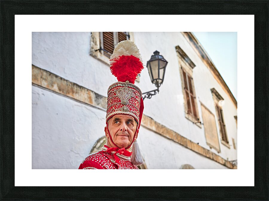 Apulia Puglia Italy. Ostuni. Festival of Saint Orontius. The cavalcata a procession of horses in the streets of the town Picture Frame print