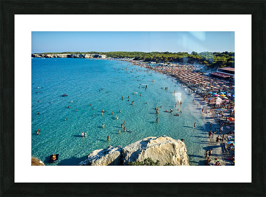 Apulia Puglia Salento. Italy. Torre dellOrso. Melendugno. Aerial view of the beach Picture Frame print