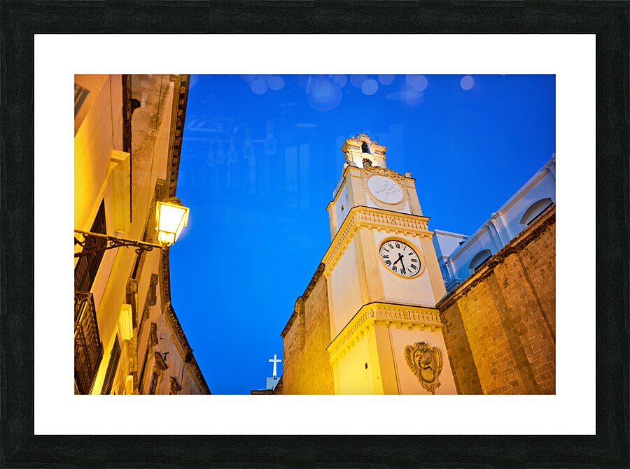 Salento. Apulia Puglia Italy. Gallipoli. The cathedral at night Picture Frame print