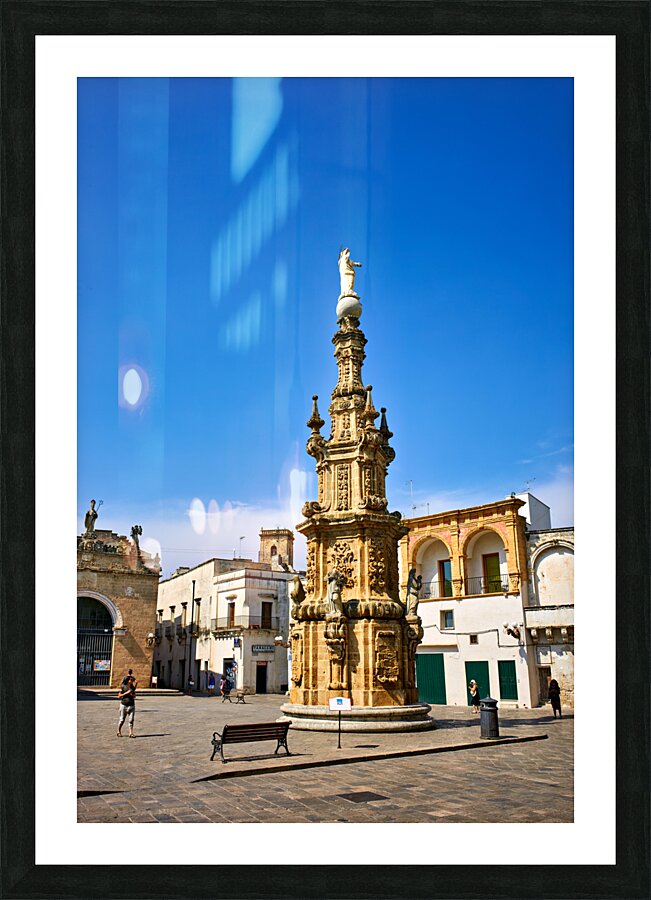 Salento. Apulia Puglia Italy. Nardò. Salandra square. 18th century column Picture Frame print