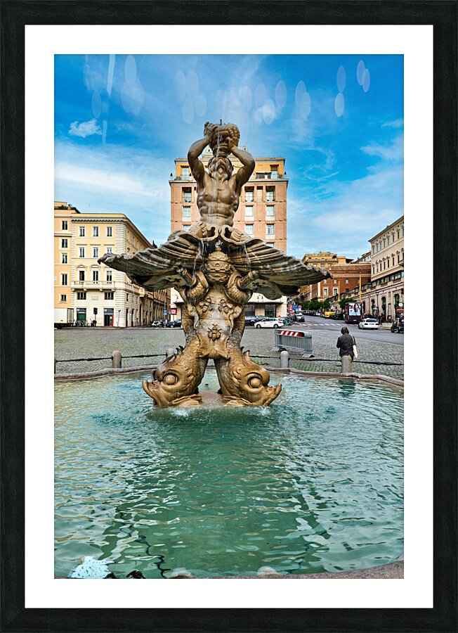 Rome Lazio Italy. Fontana del Tritone Triton Fountain by Bernini in Piazza Barberini Picture Frame print