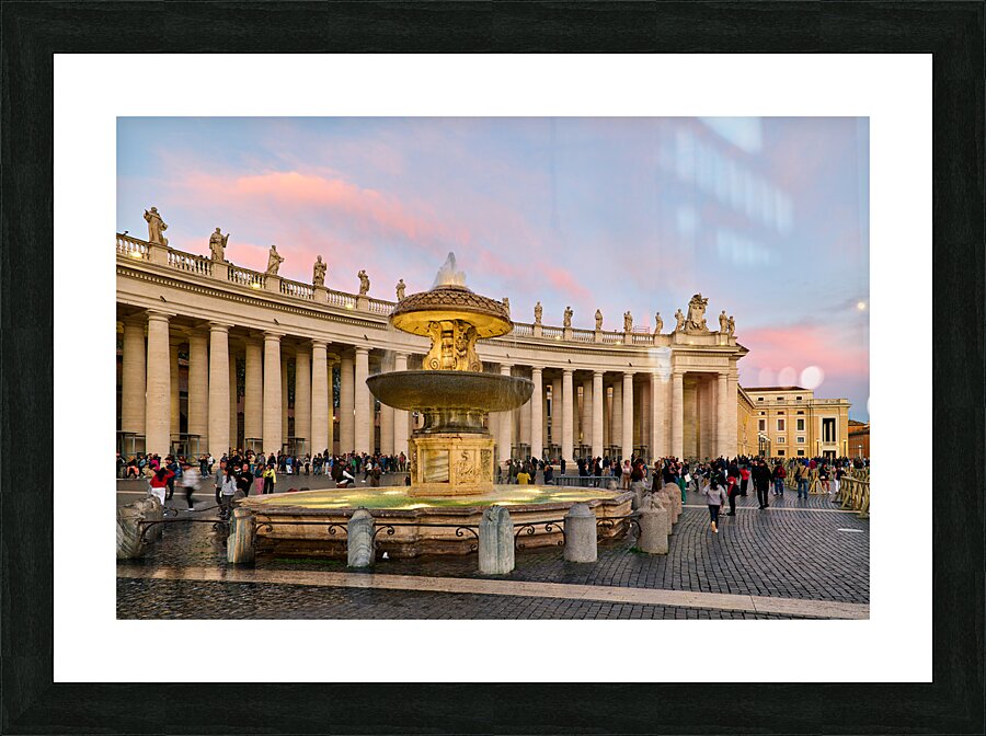 Rome Lazio Italy. Saint Peters Square at dusk. The fountain by Bernini Picture Frame print