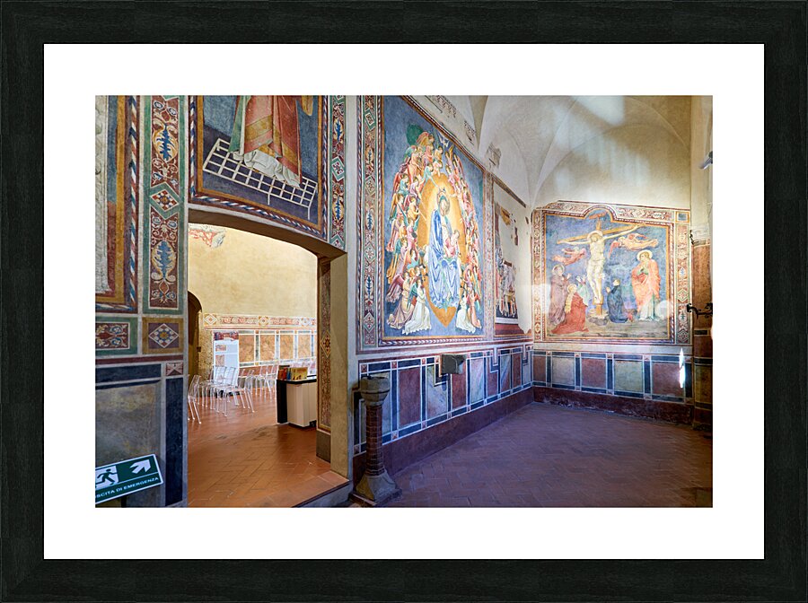 San Gimignano. Tuscany. Italy. Frescoes in the church of San Lorenzo in Ponte. Madonna col Bambino in gloria Madonna with Child in Glory by Simone Martini Picture Frame print
