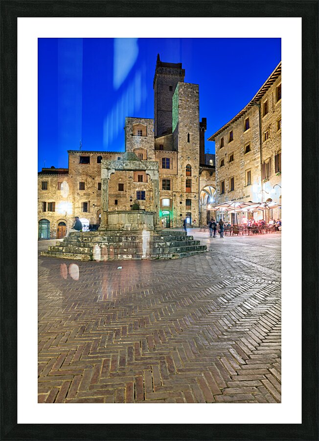 San Gimignano. Tuscany. Italy. Piazza della Cisterna at sunset Picture Frame print