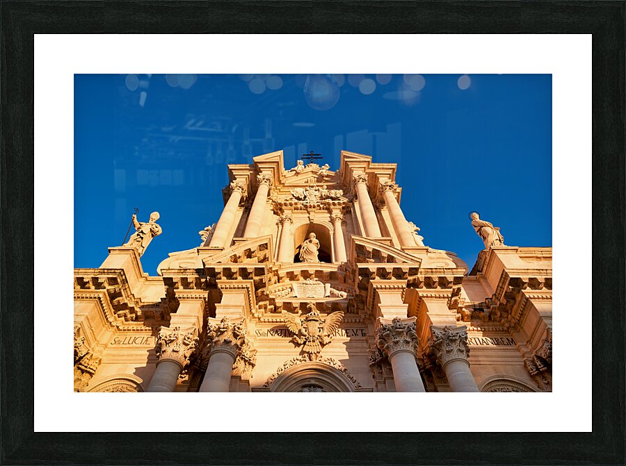 The Cathedral of Syracuse Duomo di Siracusa formally the Cattedrale metropolitana della Natività di Maria Santissima is an ancient Catholic church in Syracuse Sicily the seat of the Roman Catholic Archdiocese of Siracusa. Its structure is originally a Gre Picture Frame print