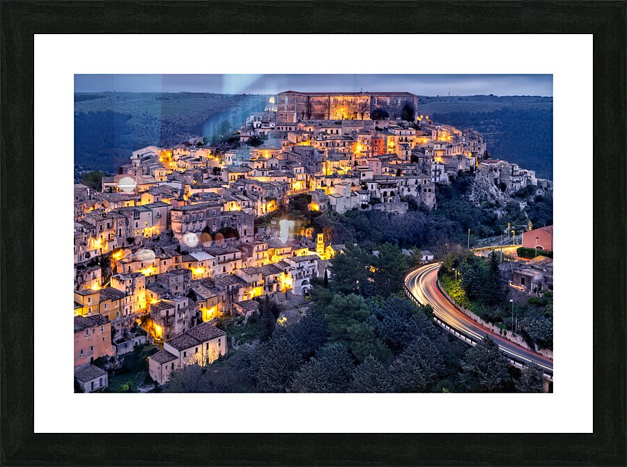 Ragusa Ibla Sicily Italy. Cityscape at sunset Picture Frame print