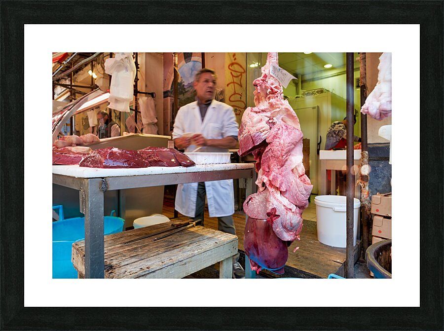 Piscaria the street daily market in Catania Sicily Italy. Fresh fish meat vegetables Picture Frame print