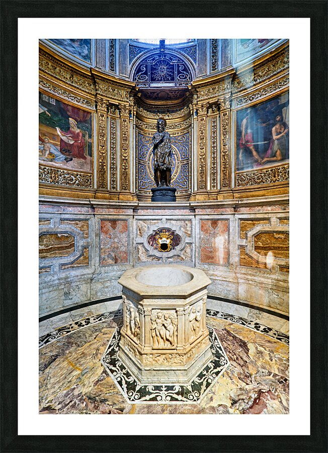 Siena Tuscany Italy. The Cathedral. Statue of San Giovanni Battista by Donatello di Siena Picture Frame print