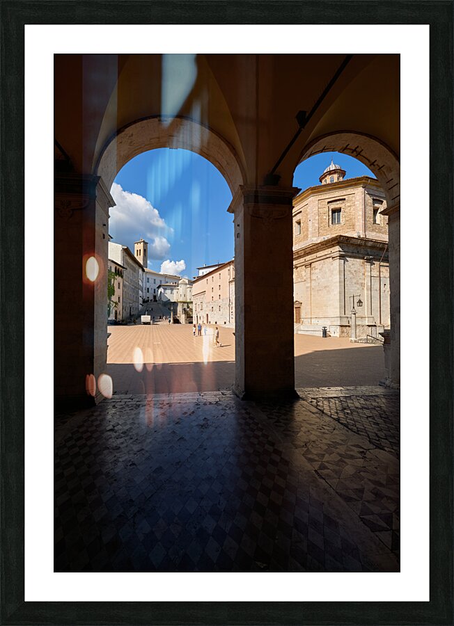 Spoleto Umbria Italy. Piazza del Duomo the theatre and Chiesa di SantEufemia Picture Frame print