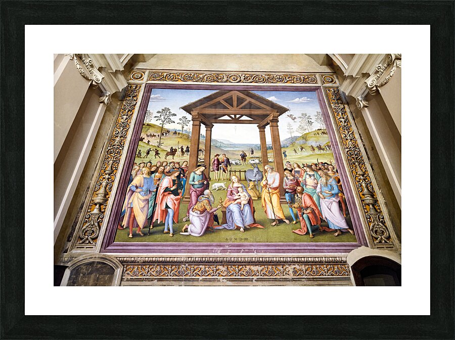 Città della Pieve Umbria Italy. Santa Maria dei Bianchi church. Adoration of the Magi fresco by Perugino Picture Frame print