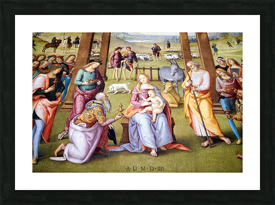 Città della Pieve Umbria Italy. Santa Maria dei Bianchi church. Adoration of the Magi fresco by Perugino Picture Frame print
