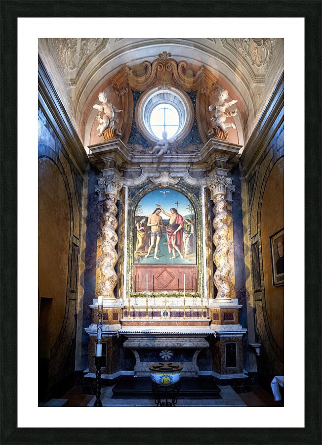 Città della Pieve Umbria Italy. The Cathedral of San Gervasio e Protasio. The Baptism of Christ by Perugino Picture Frame print