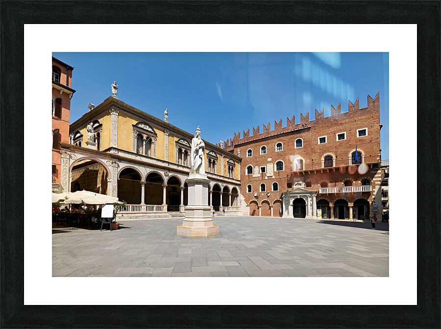 Verona Veneto Italy. Piazza dei Signori with the monument to Dante Picture Frame print