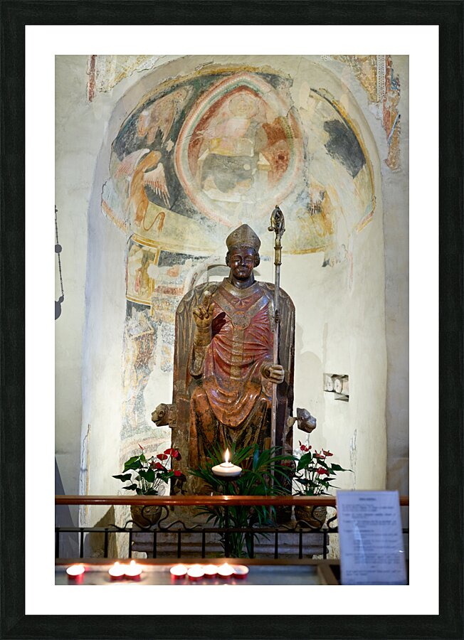 Verona Veneto Italy. The Basilica of San Zeno. The statue of smiling San Zeno Picture Frame print