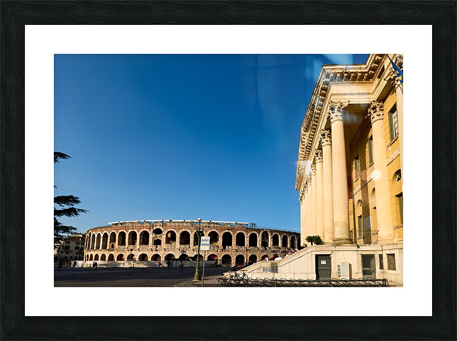 Verona Veneto Italy. The Verona Arena - Roman Amphitheatre and the Town Hall Picture Frame print