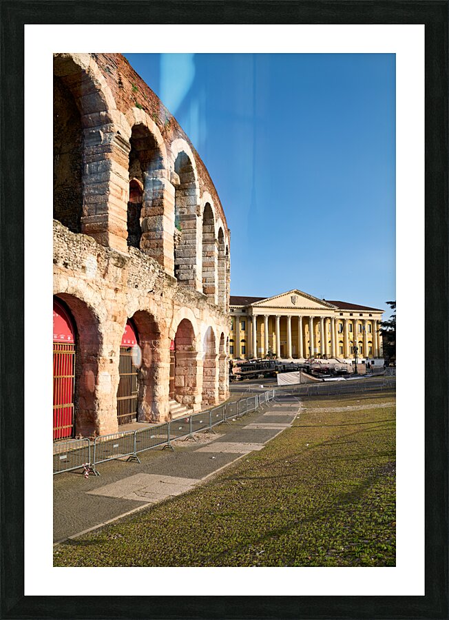 Verona Veneto Italy. The Verona Arena - Roman Amphitheatre and the Town Hall Picture Frame print