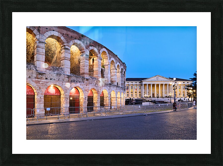 Verona Veneto Italy. The Verona Arena - Roman Amphitheatre and the Town Hall Picture Frame print
