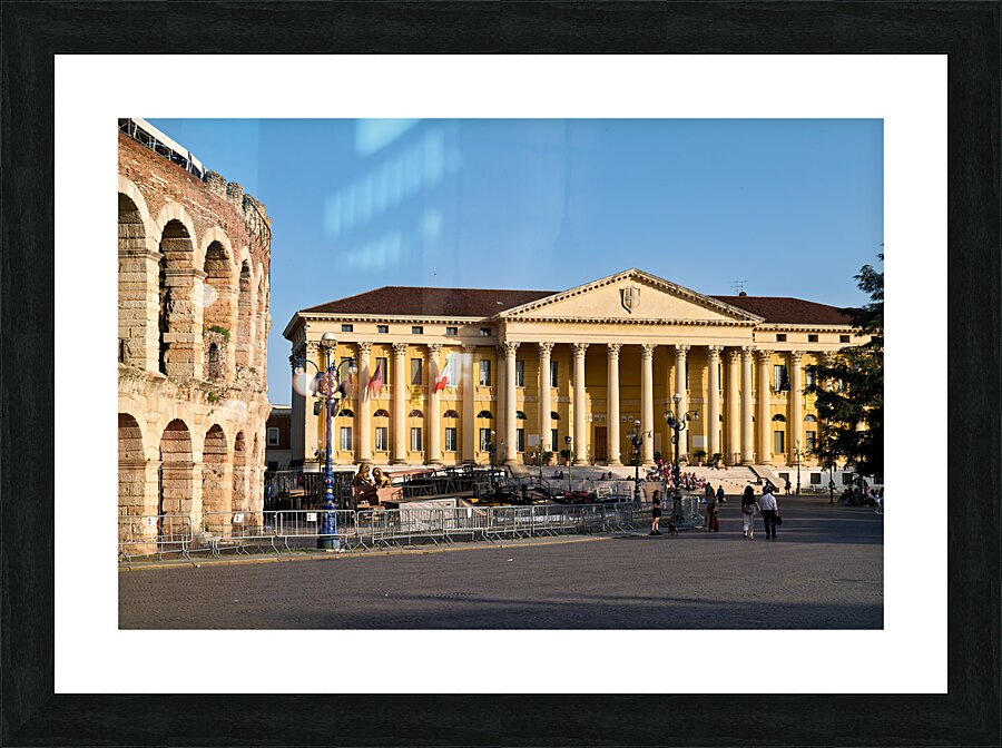 Verona Veneto Italy. The Verona Arena - Roman Amphitheatre and the Town Hall Picture Frame print