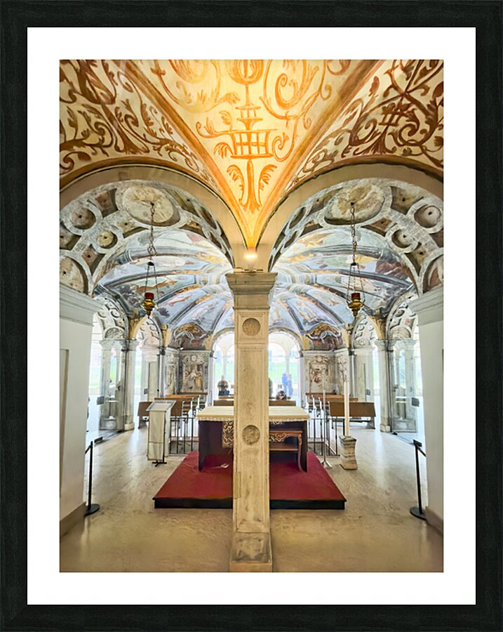 Interior of Santa Maria alla Fontana church in Milan Italy with ornate frescoes and altar Picture Frame print