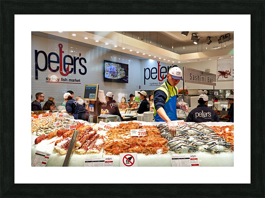 Peters Sydney Fish Market displays fresh seafood for sale. Picture Frame print
