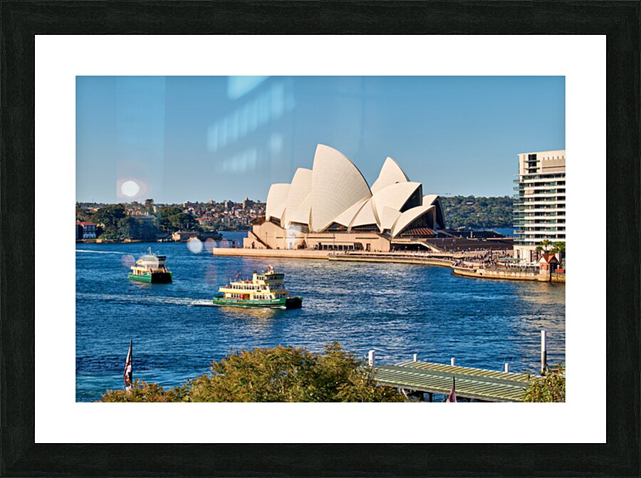 Sydney Opera House and ferries on a sunny day. Picture Frame print