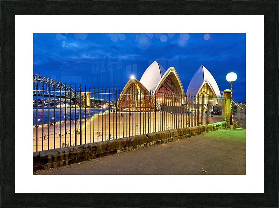 Sydney Opera House and Harbour Bridge at dusk. Picture Frame print
