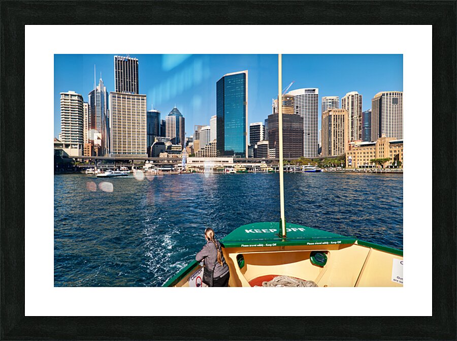 Sydney skyline viewed from a ferry on a sunny day. Picture Frame print