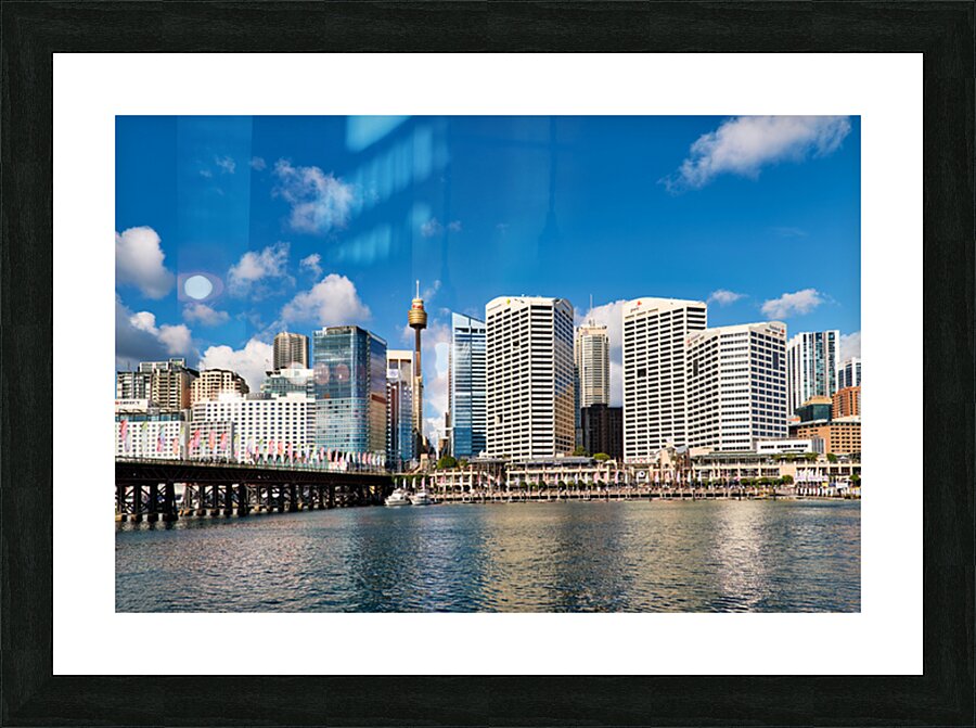 Sydney Harbour skyline with bridge and boats. Picture Frame print
