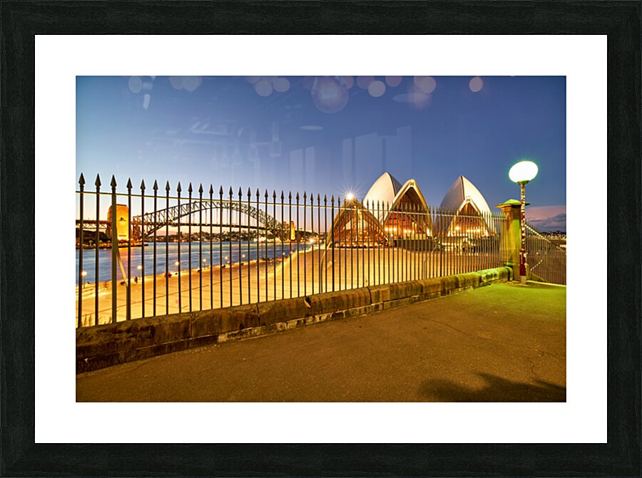 Sydney Opera House and Harbour Bridge at dusk. Picture Frame print