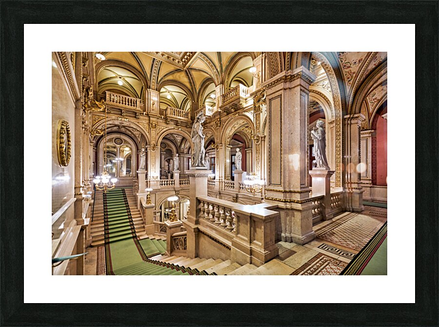 Opulent grand staircase in a historic opera house. Picture Frame print