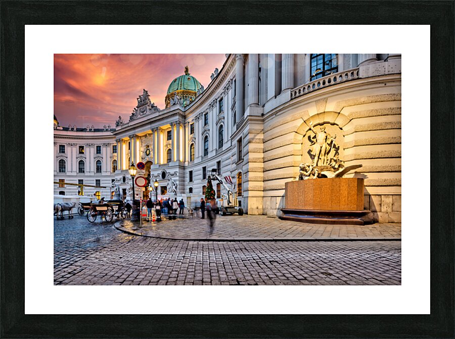 Hofburg Palace Vienna illuminated at dusk with festive street  Picture Frame print