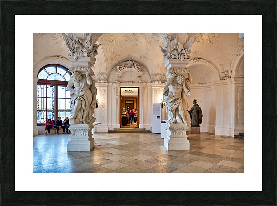 Ornate Baroque hall with sculptures and visitors. Picture Frame print