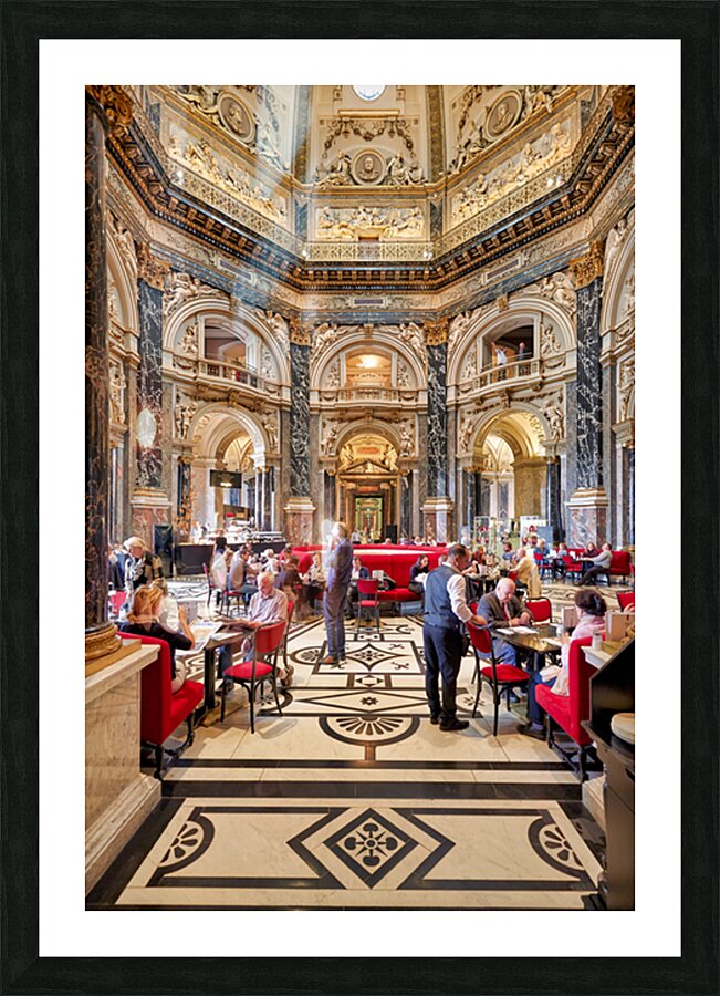 People dining in a grand ornate museum cafe. Picture Frame print