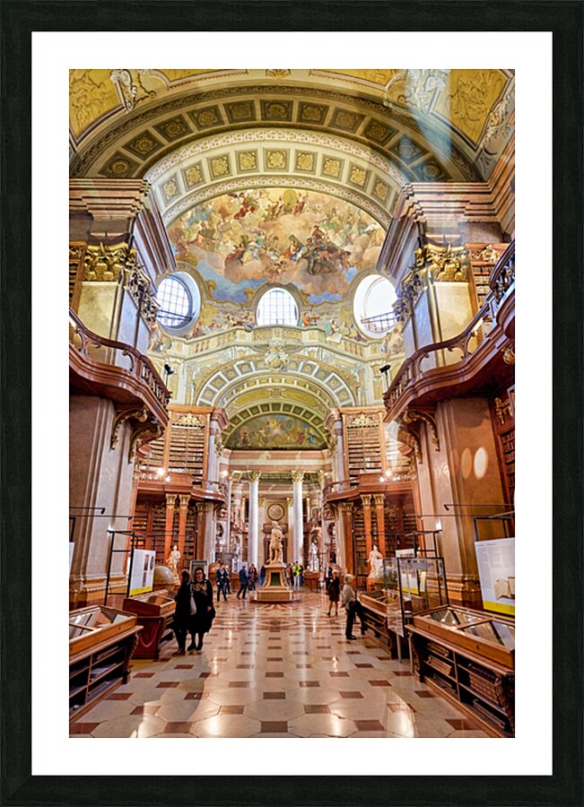 Grand historic library interior with ornate architecture and fre Picture Frame print