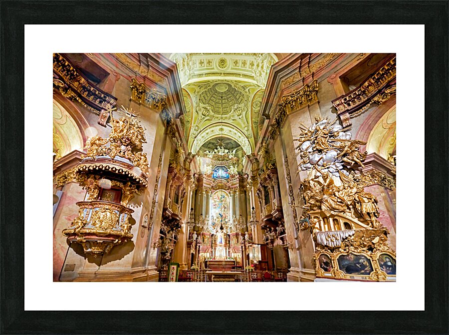 Stunning Baroque church interior rich with gold and religious a Picture Frame print