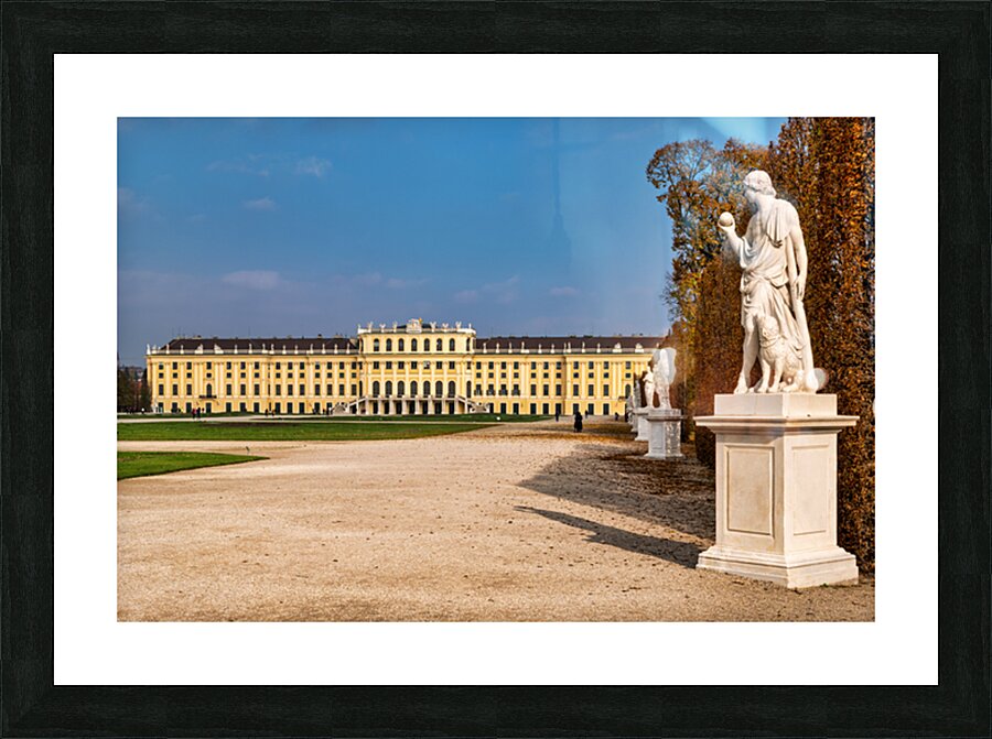 Schönbrunn Palace Vienna with statues and autumn trees. Picture Frame print
