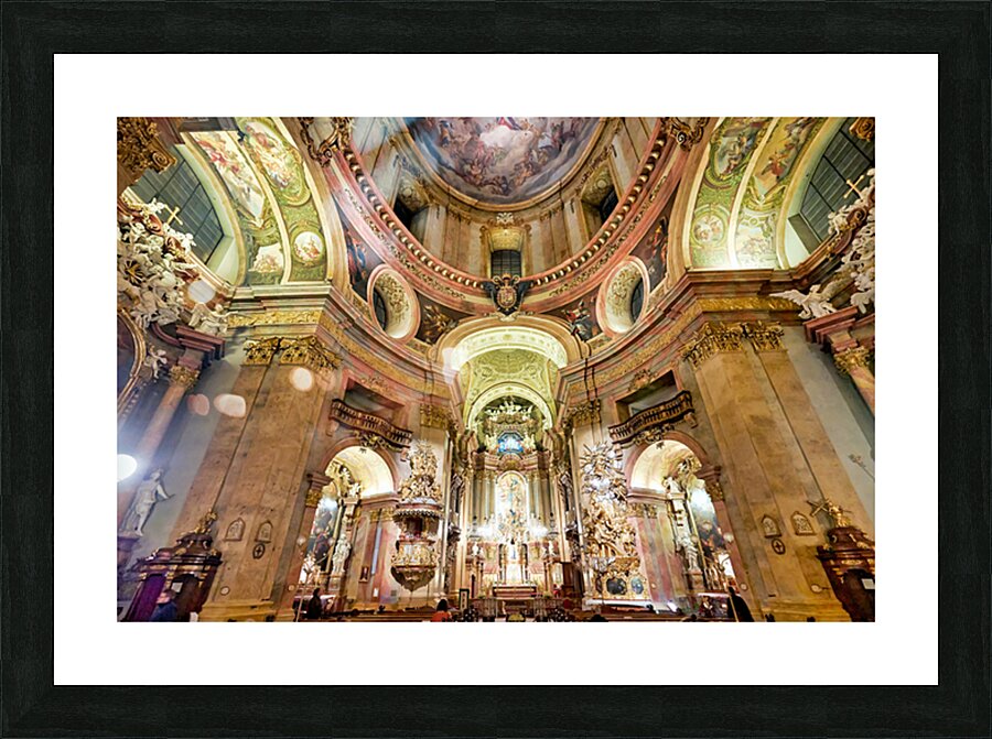 Grand Baroque church interior richly decorated with frescoes an Picture Frame print