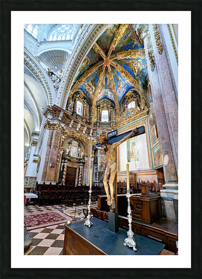Exploring Valencia Spains Cathedral interior with religious art Picture Frame print