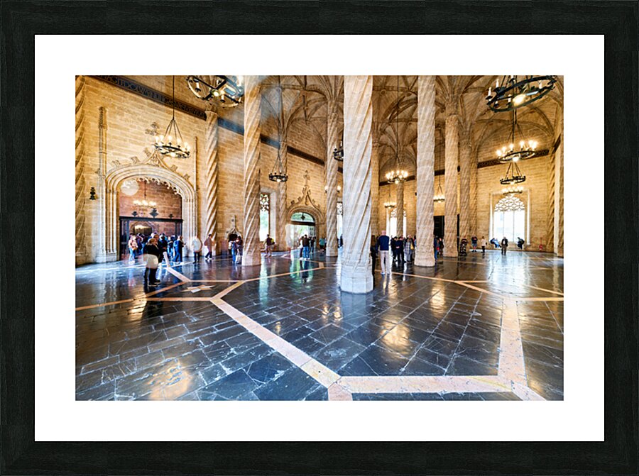 Visitors explore Lonja de la Seda in Valencia Spain Picture Frame print