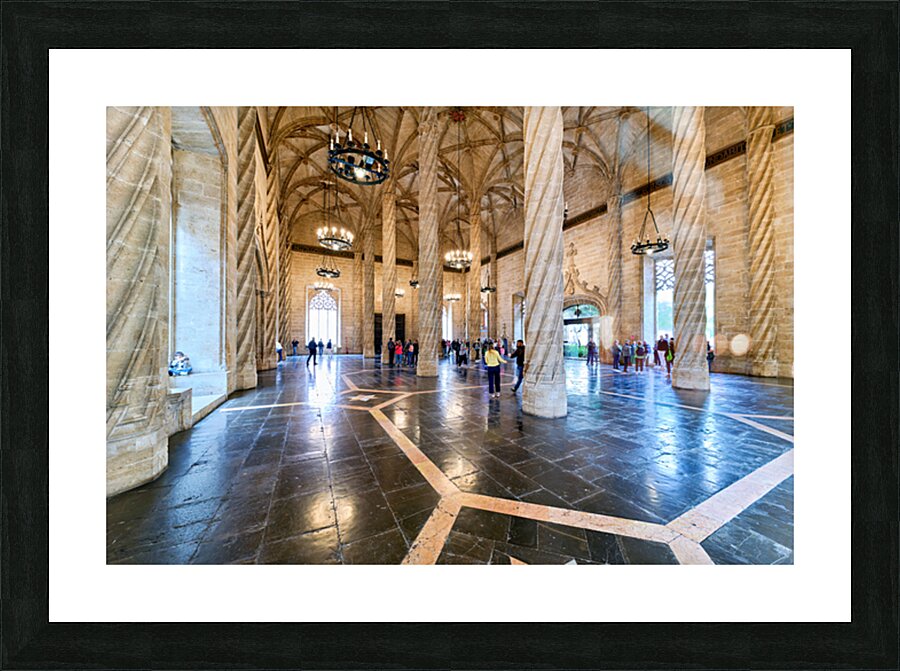 Visitors explore the interior of Lonja de la Seda in Valencia Sp Picture Frame print