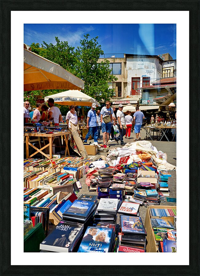 People walk around the bustling flea market at Monastiraki Picture Frame print