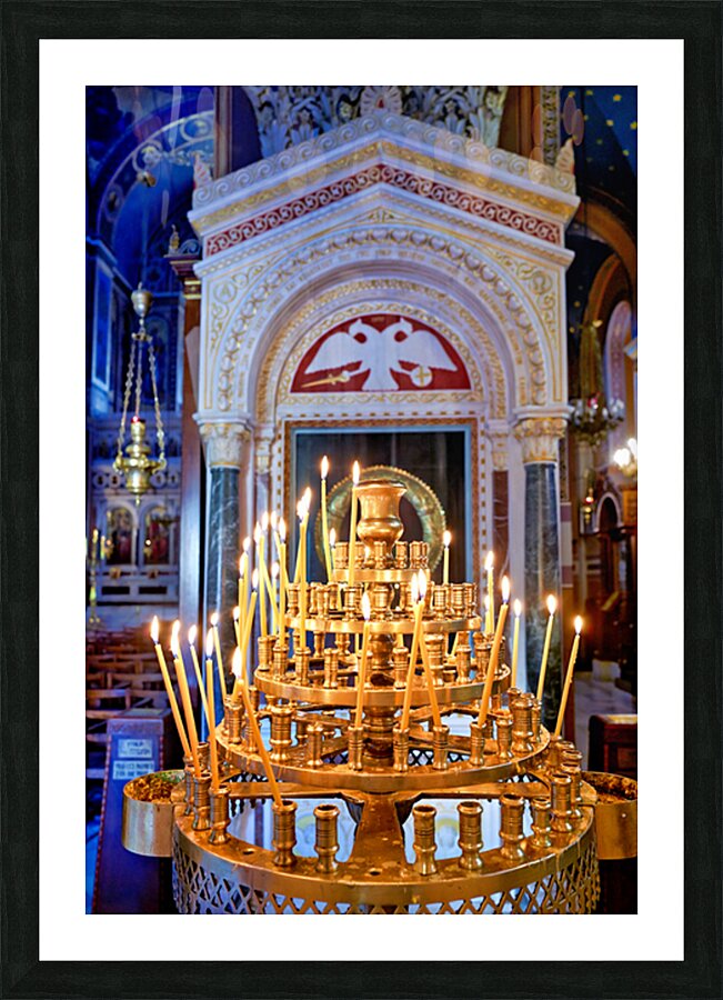 Candles in the Mitropolis Cathedral in Athens Greece show light Picture Frame print