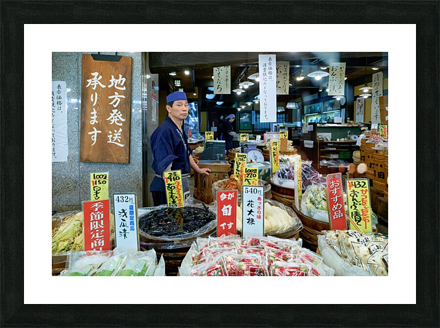 Vendors and products at Kyotos Nishiki Market Picture Frame print