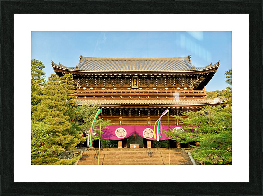 Chionin Temple view in Kyoto Japan with trees and decorations Picture Frame print