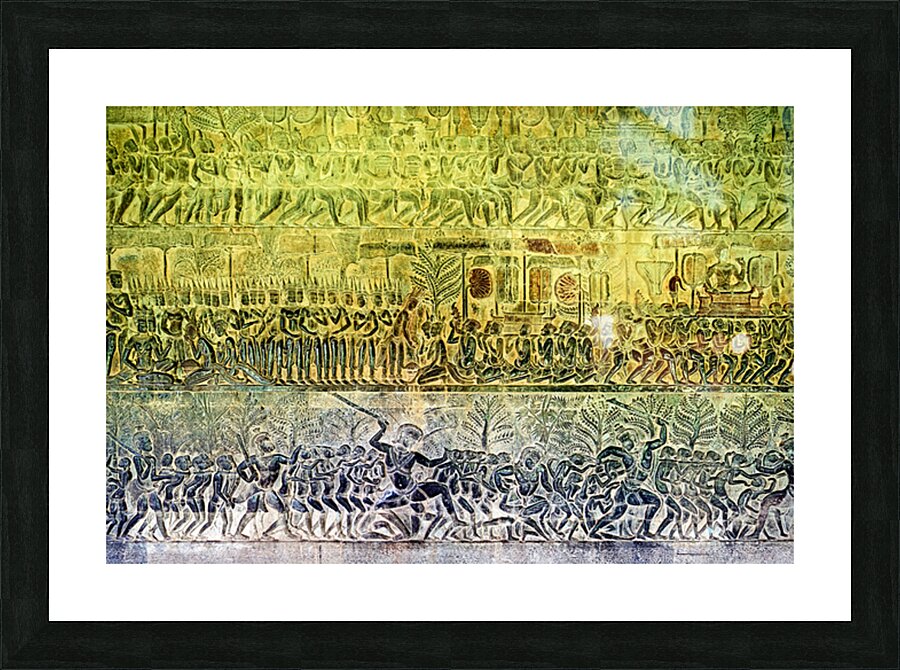 Ancient bas reliefs depicting processions deities and battles. Picture Frame print