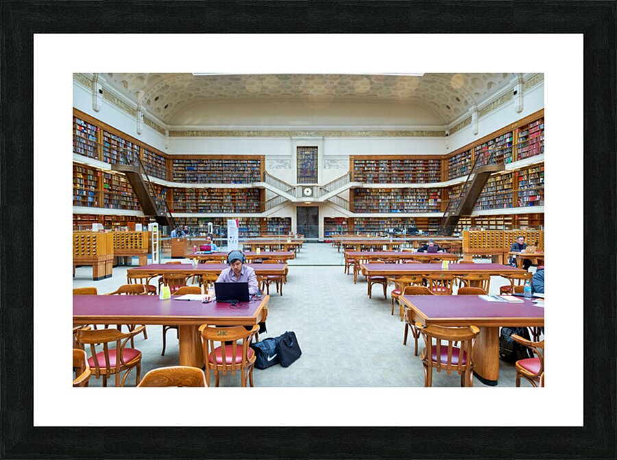 Grand library in Sydney with students and researchers at work Picture Frame print