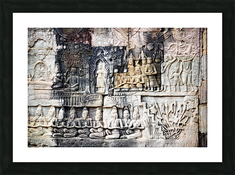 Ancient stone bas reliefs depicting figures and decorative eleme Picture Frame print